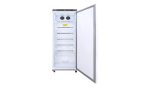 Upright pharmaceutical refrigerator front facing door open